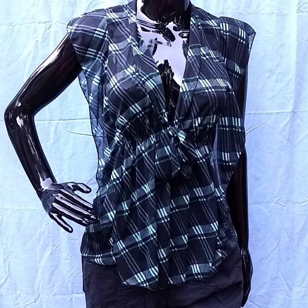 Black and mint green plaid shirt